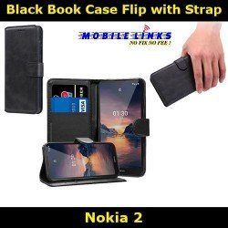 Black Book Case Flip with Strap For Nokia 2 TA-1029 Slim Fit Look